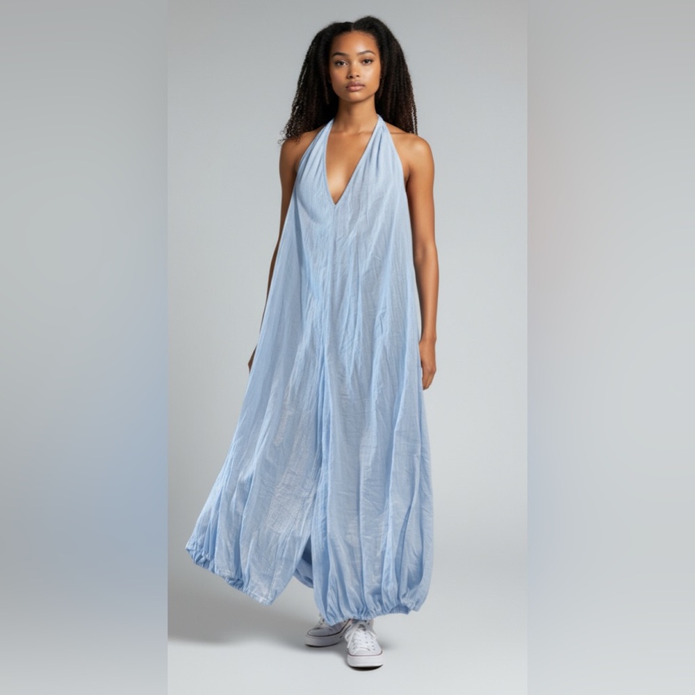 Free People Nautical Notions Jumpsuit sky blue size small will fit s-xl - Picture 6 of 9